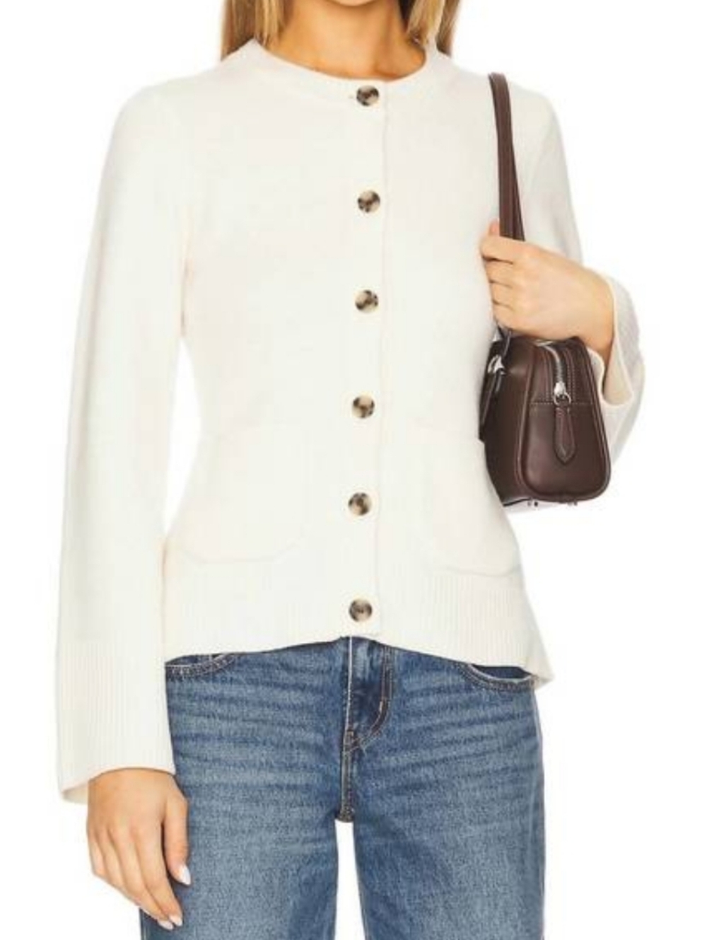 Pistola Dani Cinched Waist Cardigan Wool Cashmere Blend Wide Sleeve Cream Size S